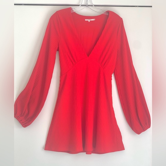 Tularosa Ryland Dress by Revolve, Long Sleeve, V-Neck, Cherry Red, Small - Picture 2 of 5